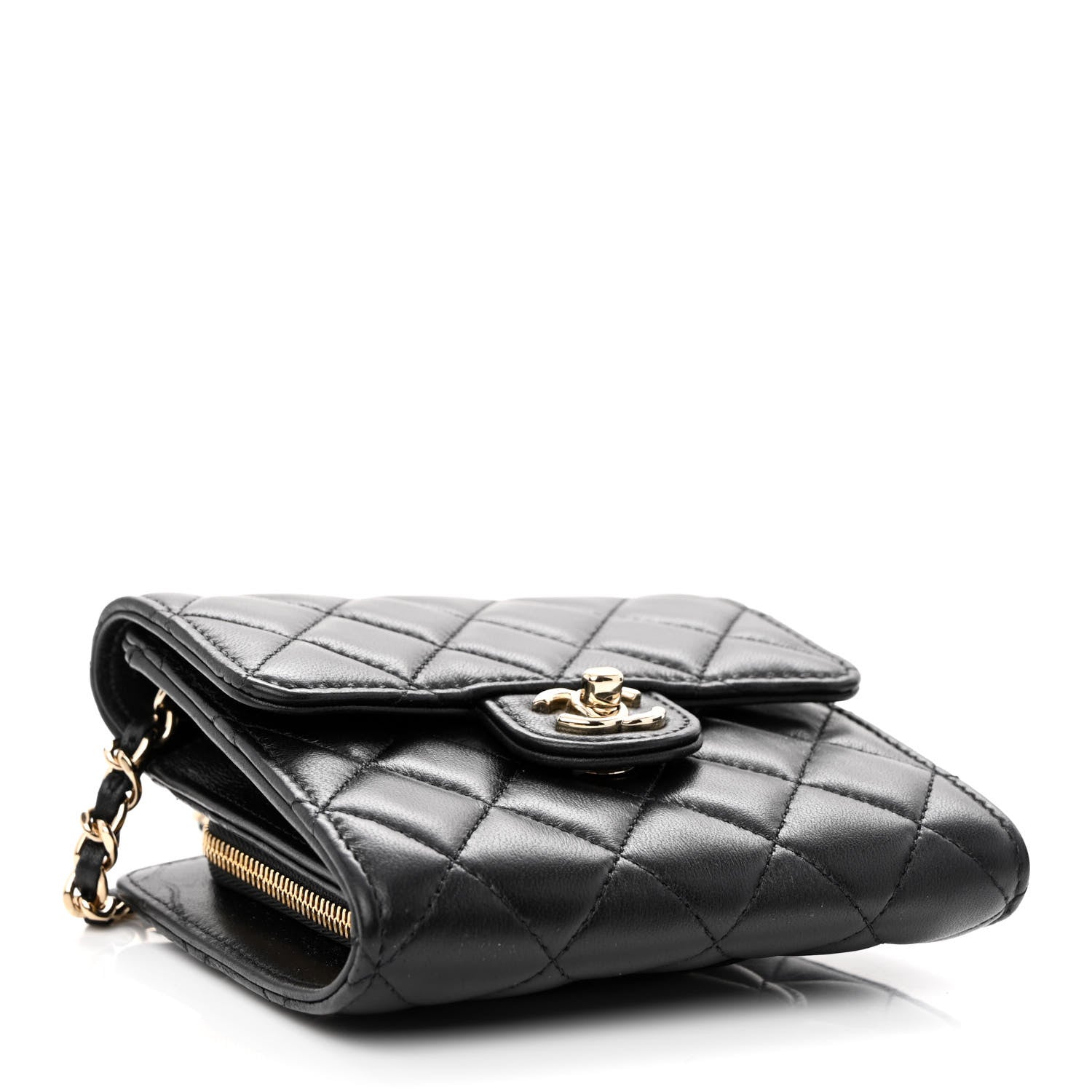 Chanel Lambskin Quilted Wallet With Chain Black 4 of 13