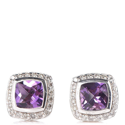 David Yurman Sterling Silver Diamond Amethyst 7mm Albion Earrings 1 of 4