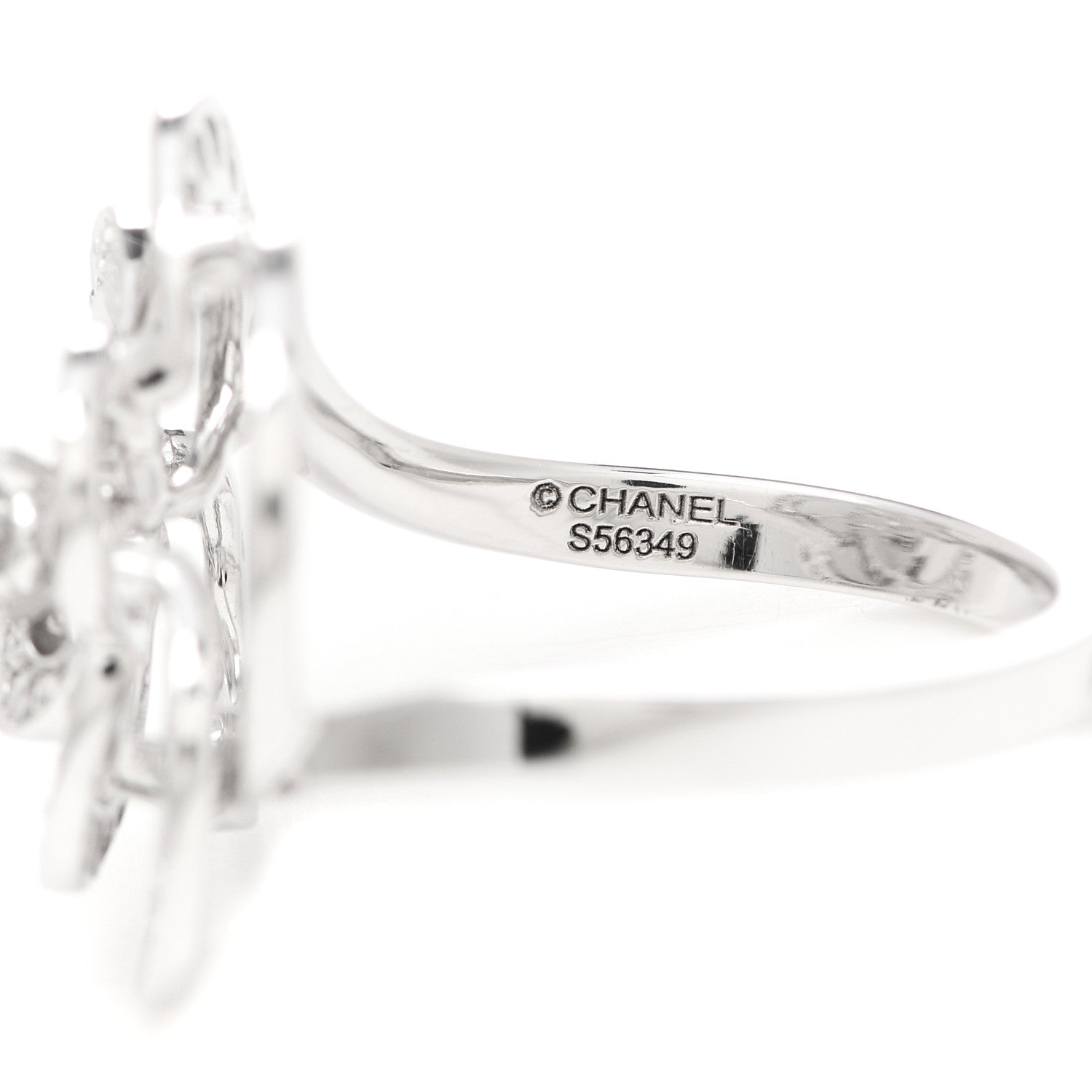 Chanel 18K White Gold Diamond Fil de Camelia Ring 52 6 5 of 6