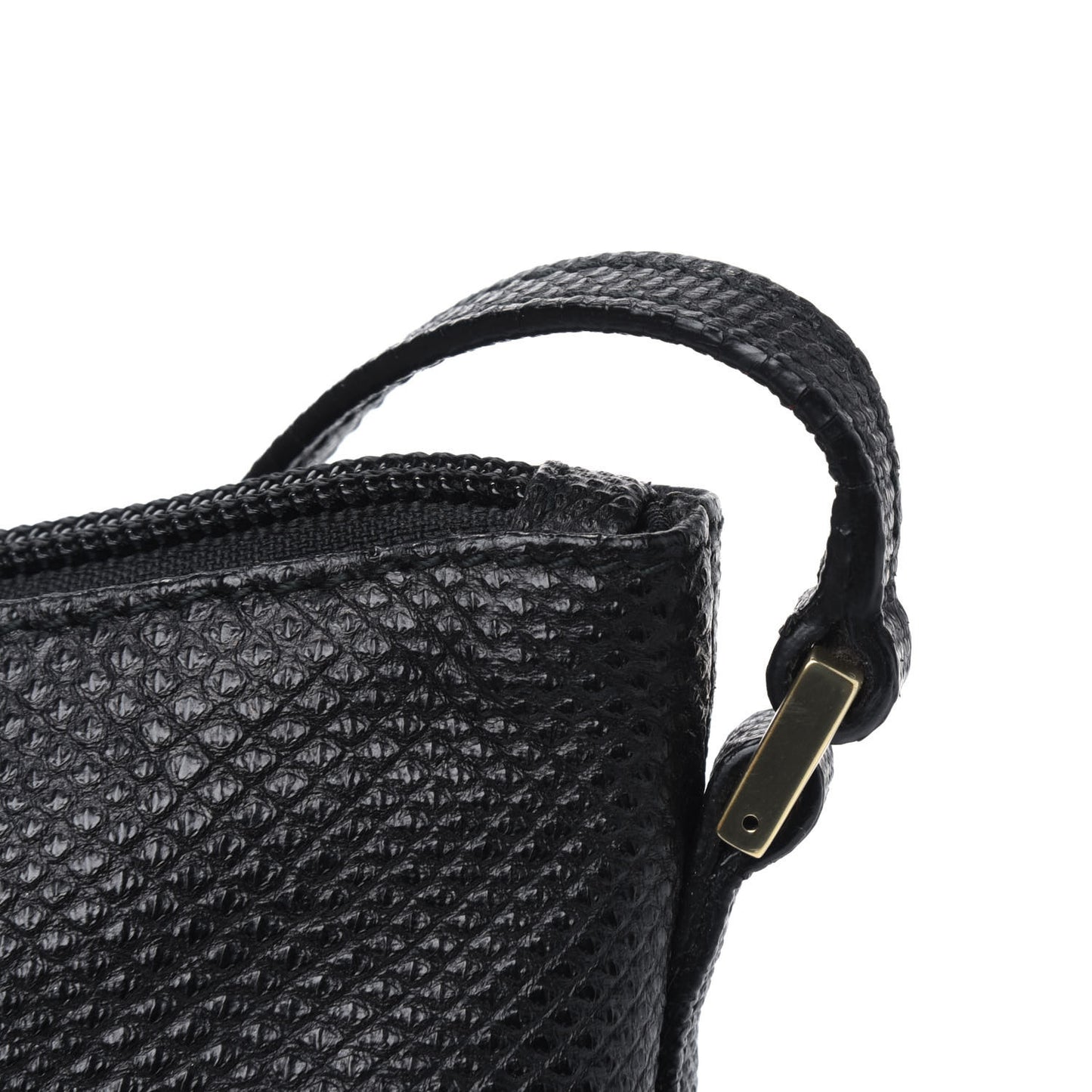 Calfskin Lizard Embossed Boat Pochette Black