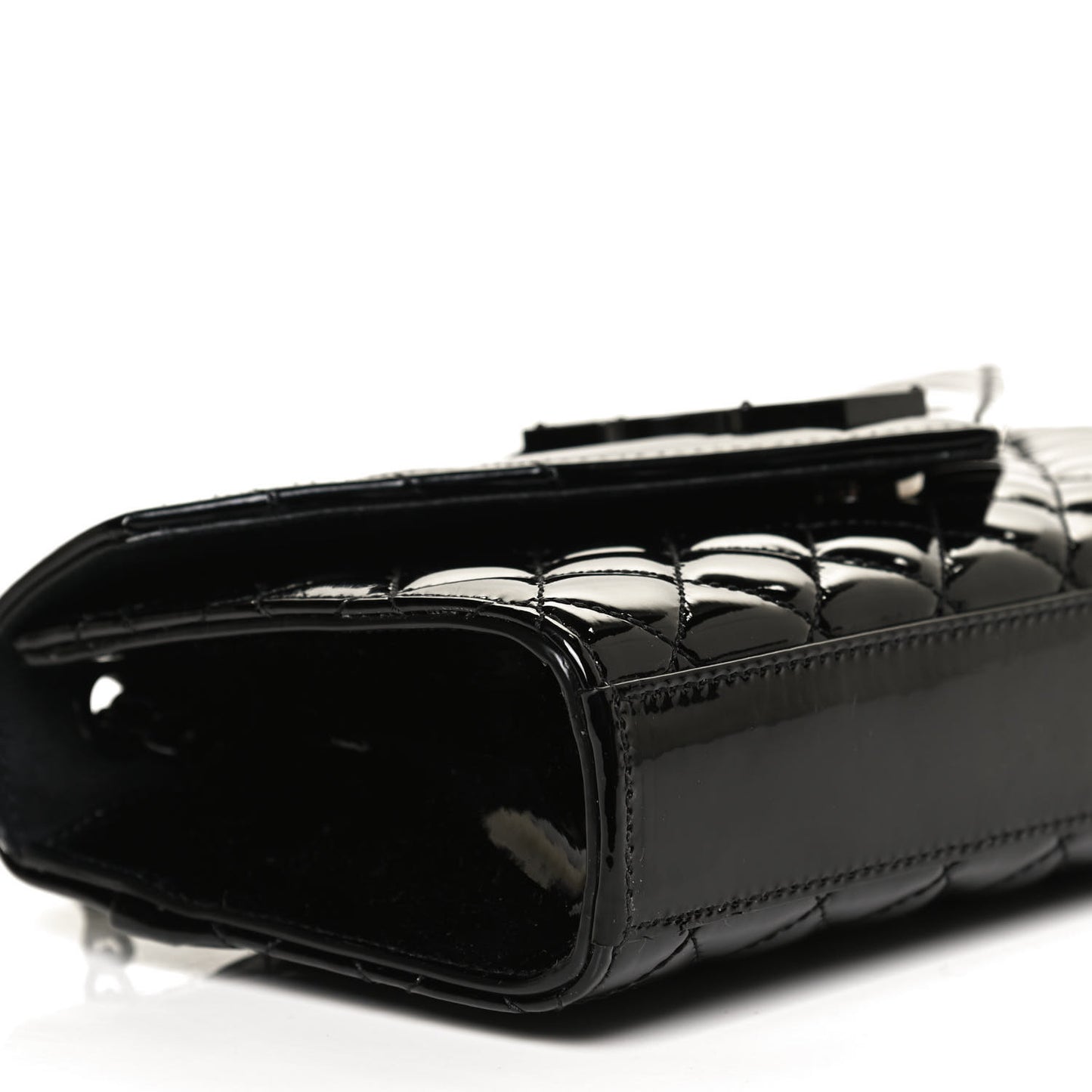 Patent Mixed Matelasse Triquilt Small Monogram Satchel Black