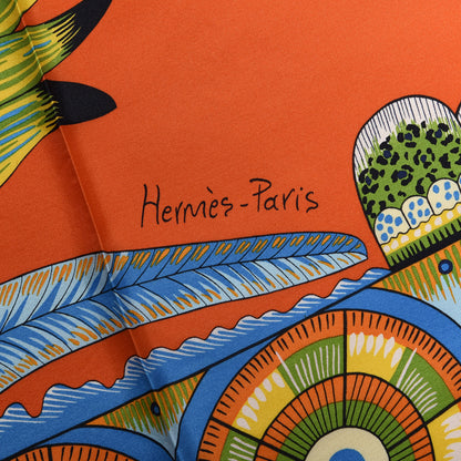 Hermes Silk The Savana Dance Shawl 140 Vermillon Turquoise Vert 2 of 3