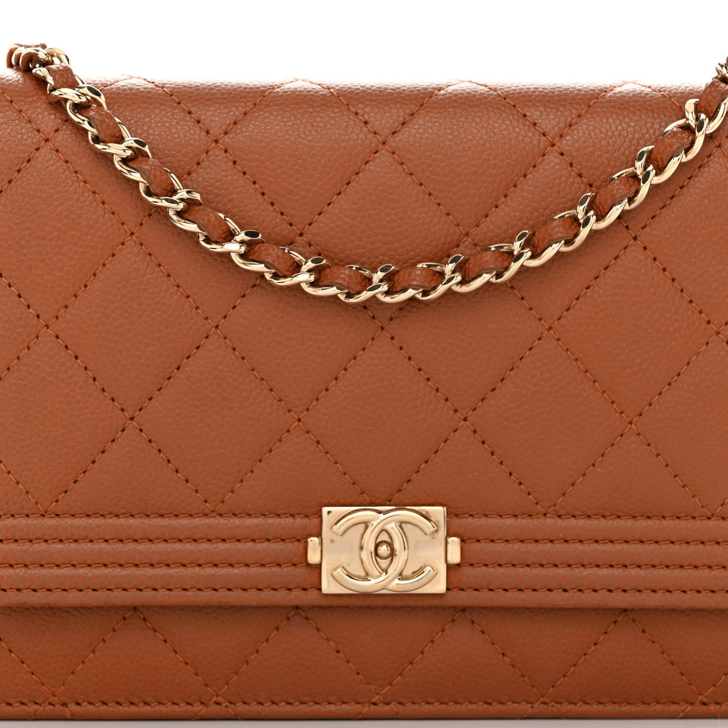 Caviar Quilted Boy Wallet On Chain WOC Brown