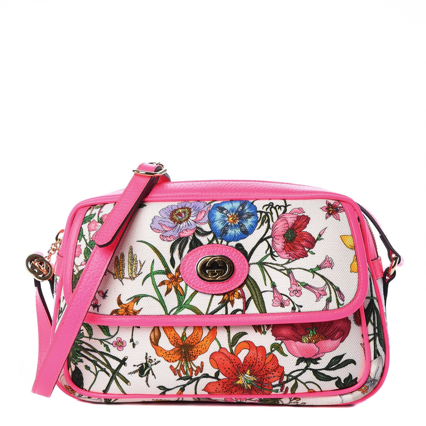 Canvas Flora Floral Shoulder Bag White Fuchsia Fluo