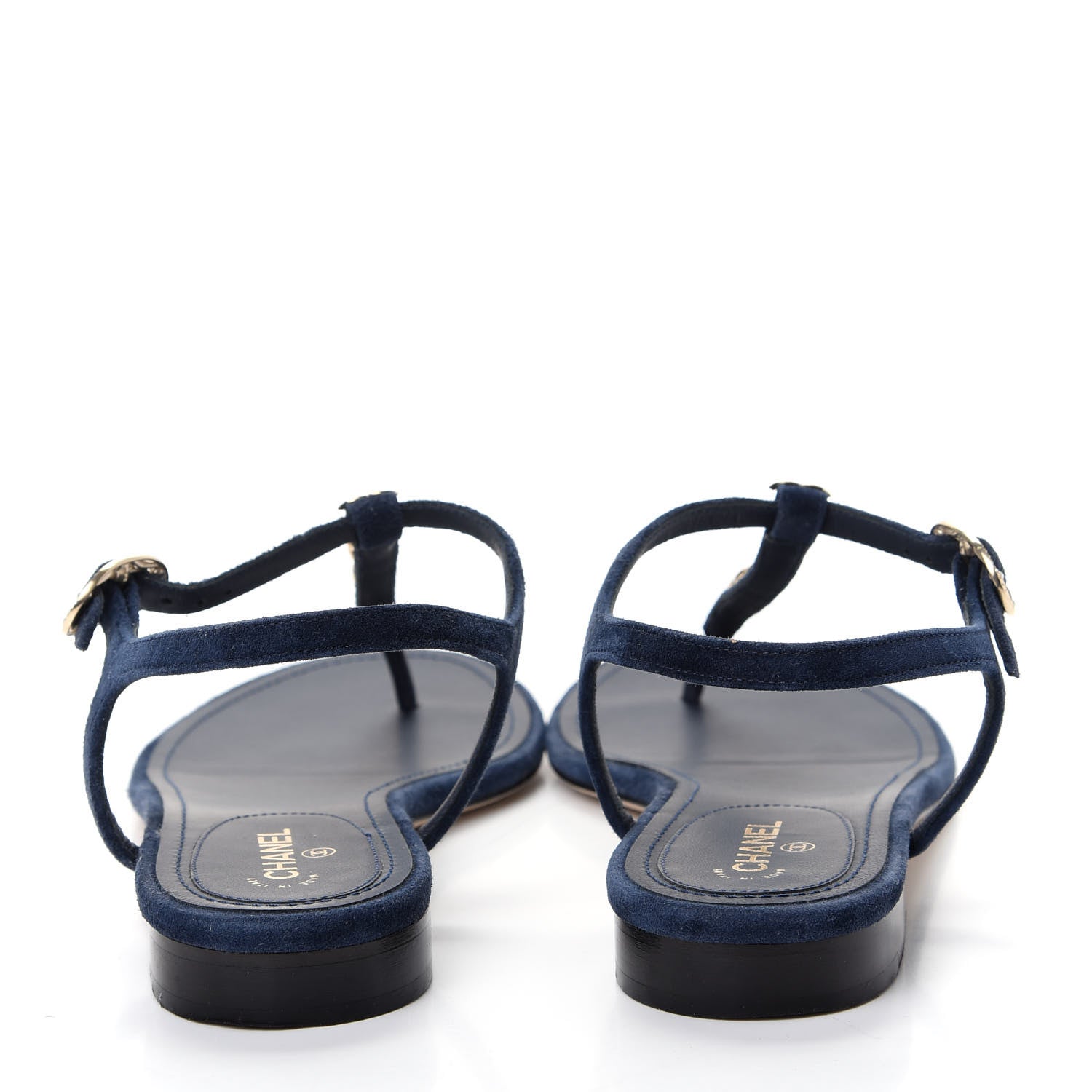 Chanel Suede Calfskin Thong Sandals 38.5 Navy Blue 7 of 10