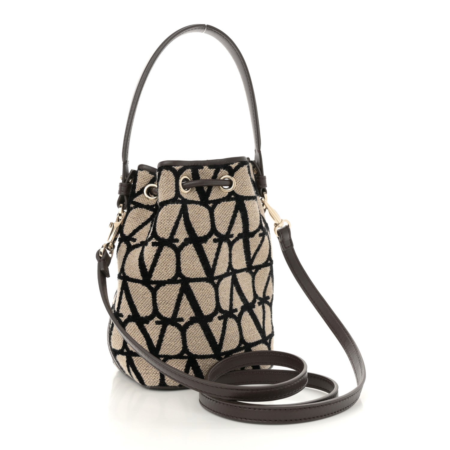 Valentino Garavani Toile Iconographe Nappa Mini Vlogo Signature Bucket Bag Naturale Black Fondant 3 of 9
