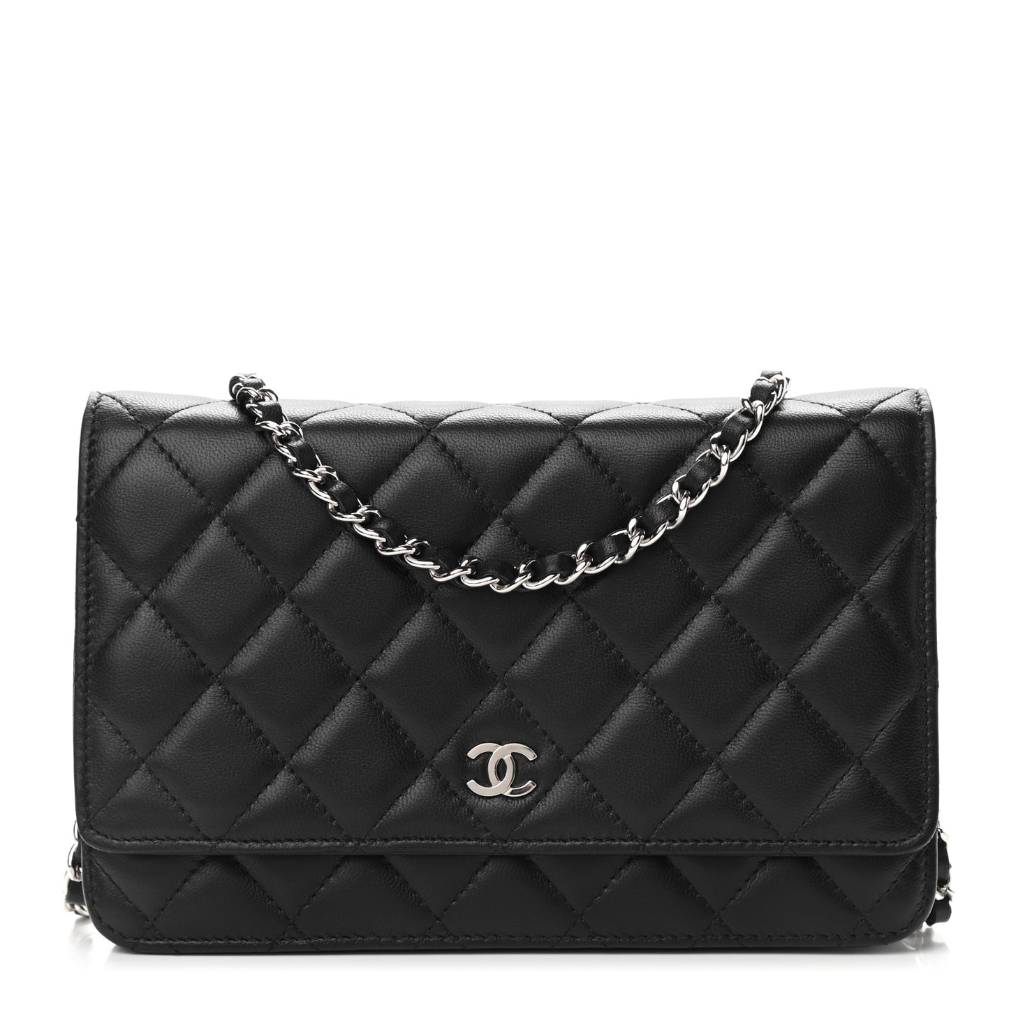 Lambskin Quilted Wallet On Chain WOC Black