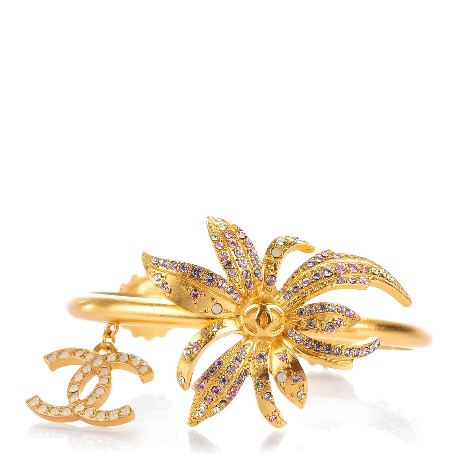 Chanel Pearl Crystal CC Palm Tree Cuff Gold 1 of 4
