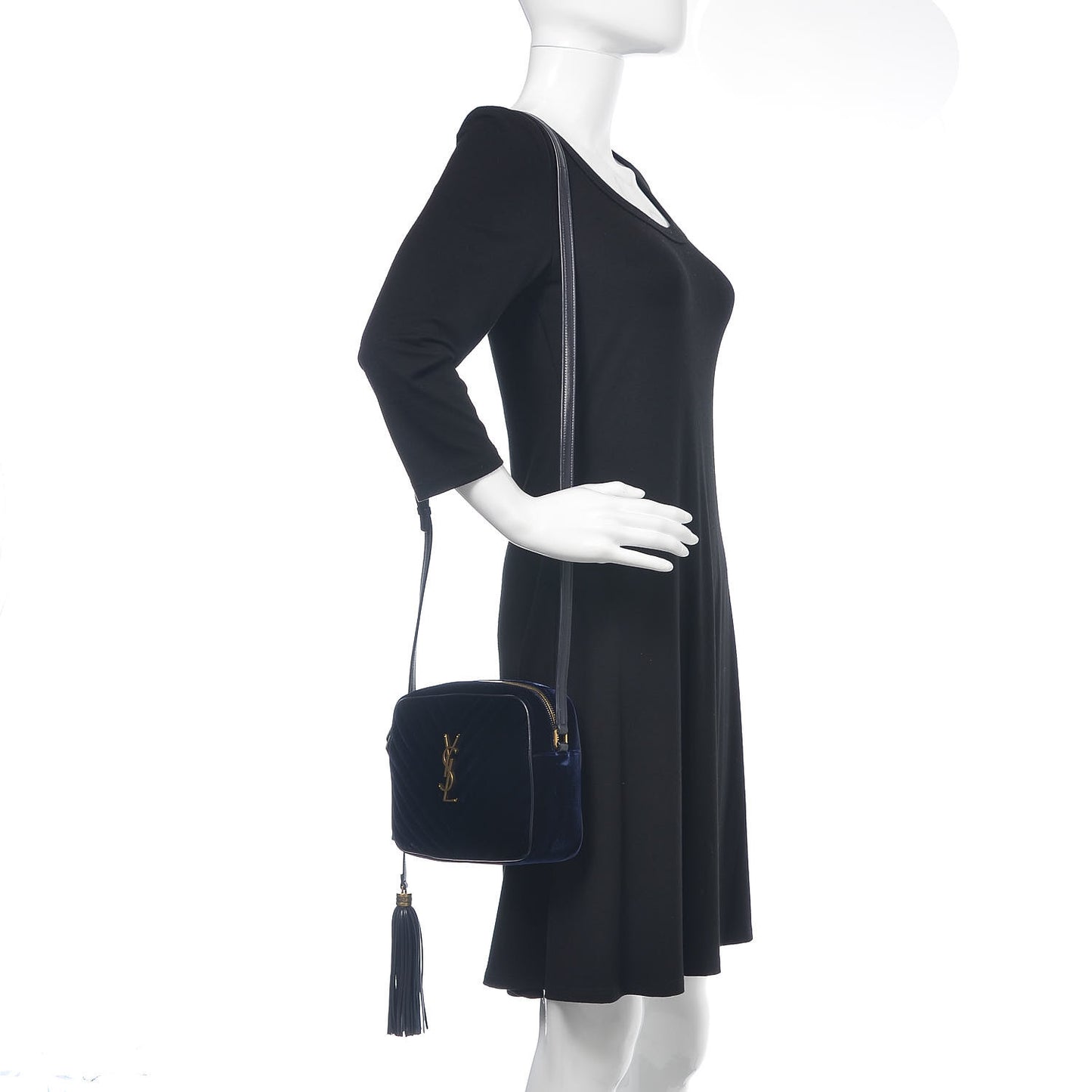 Velvet Matelasse Monogram Lou Camera Bag Navy