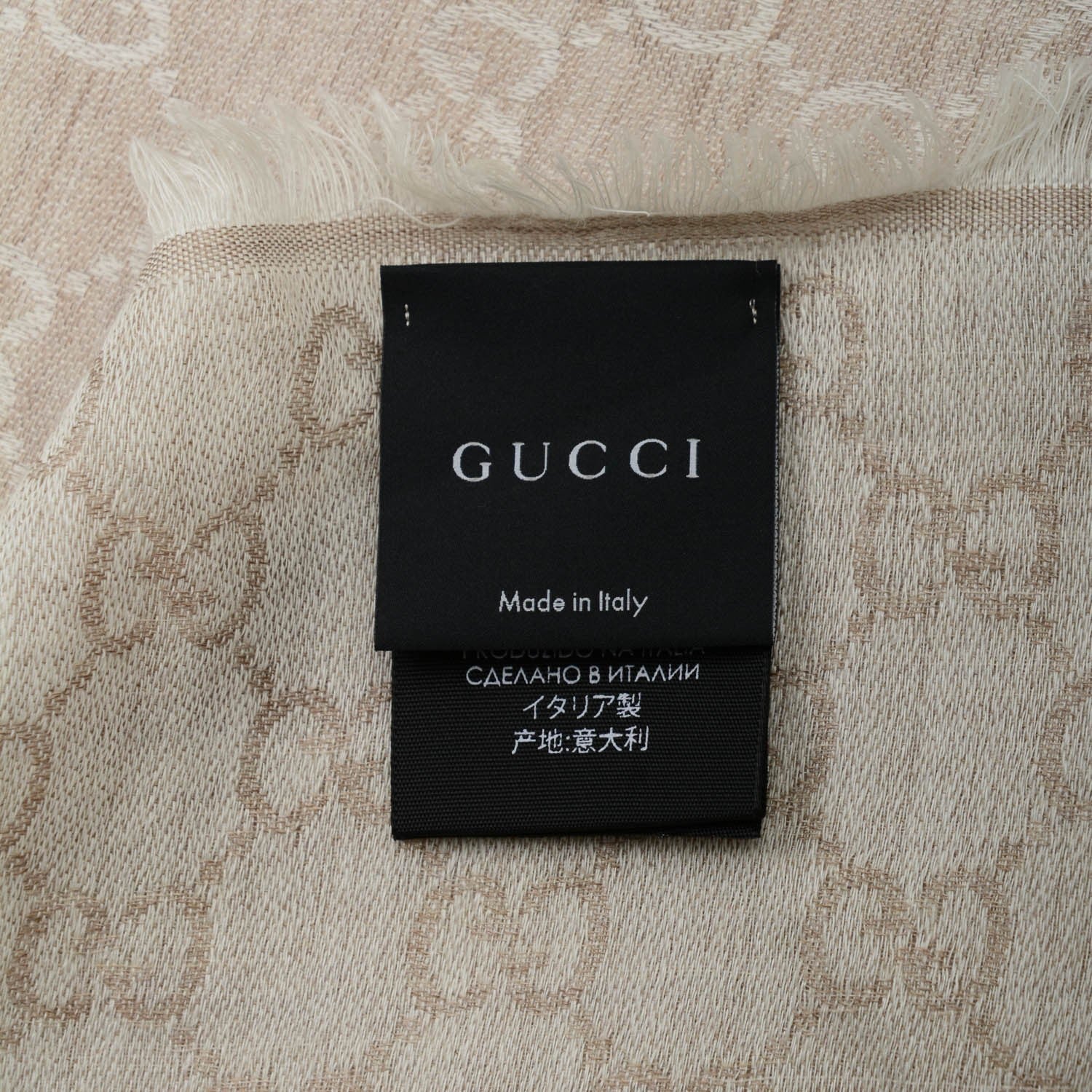 Gucci Wool Silk Monogram GGWeb Fringe Shawl Golden Beige 5 of 5