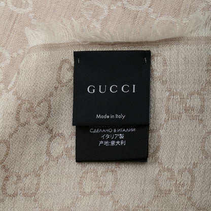 Gucci Wool Silk Monogram GGWeb Fringe Shawl Golden Beige 5 of 5