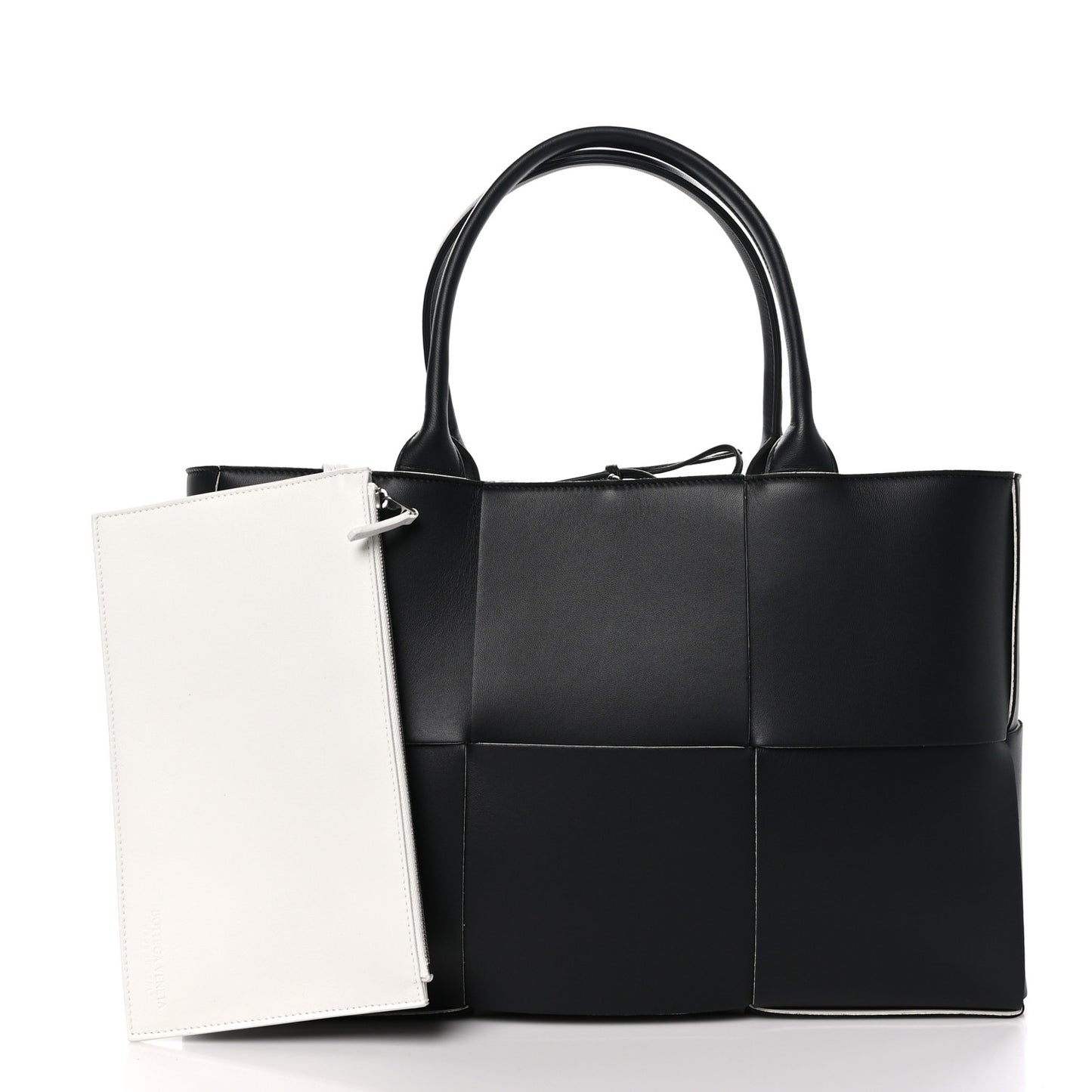Nappa Maxi Intrecciato Medium Arco Tote Black White