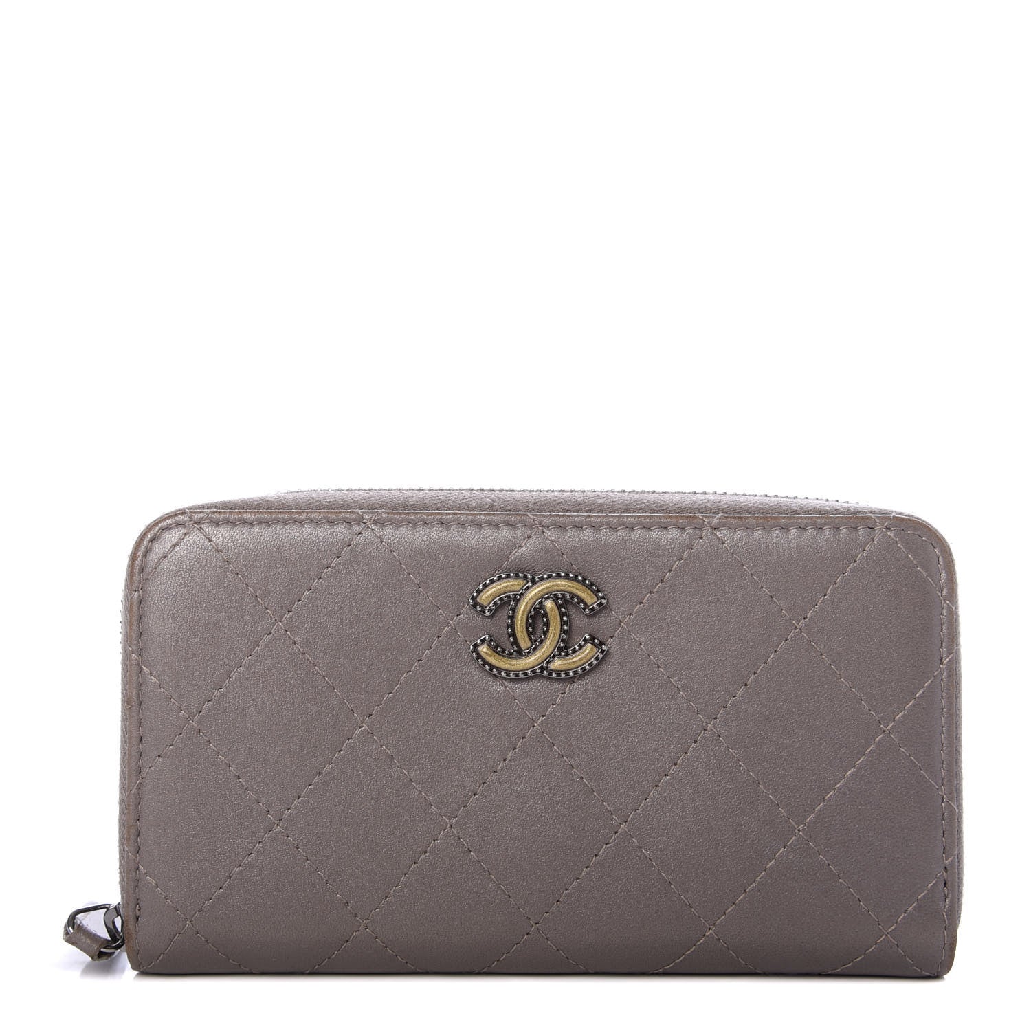 Chanel Calfskin Resin Stitched Small Zip Around Wallet Grey 1 of 8