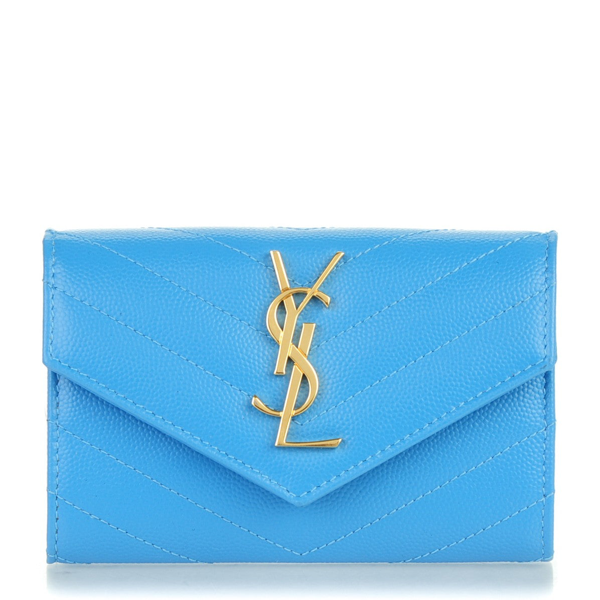 Saint Laurent Grain de Poudre Matelasse Chevron Small Monogram Wallet Blue Clair 1 of 8