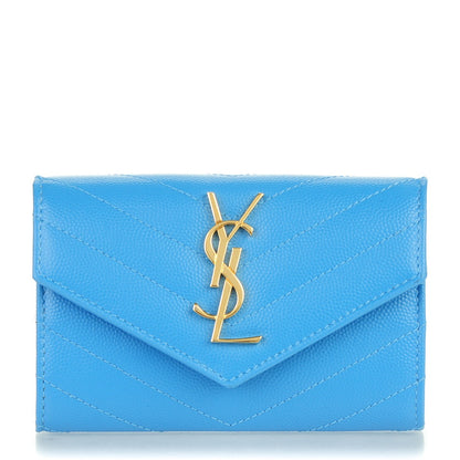 Saint Laurent Grain de Poudre Matelasse Chevron Small Monogram Wallet Blue Clair 1 of 8