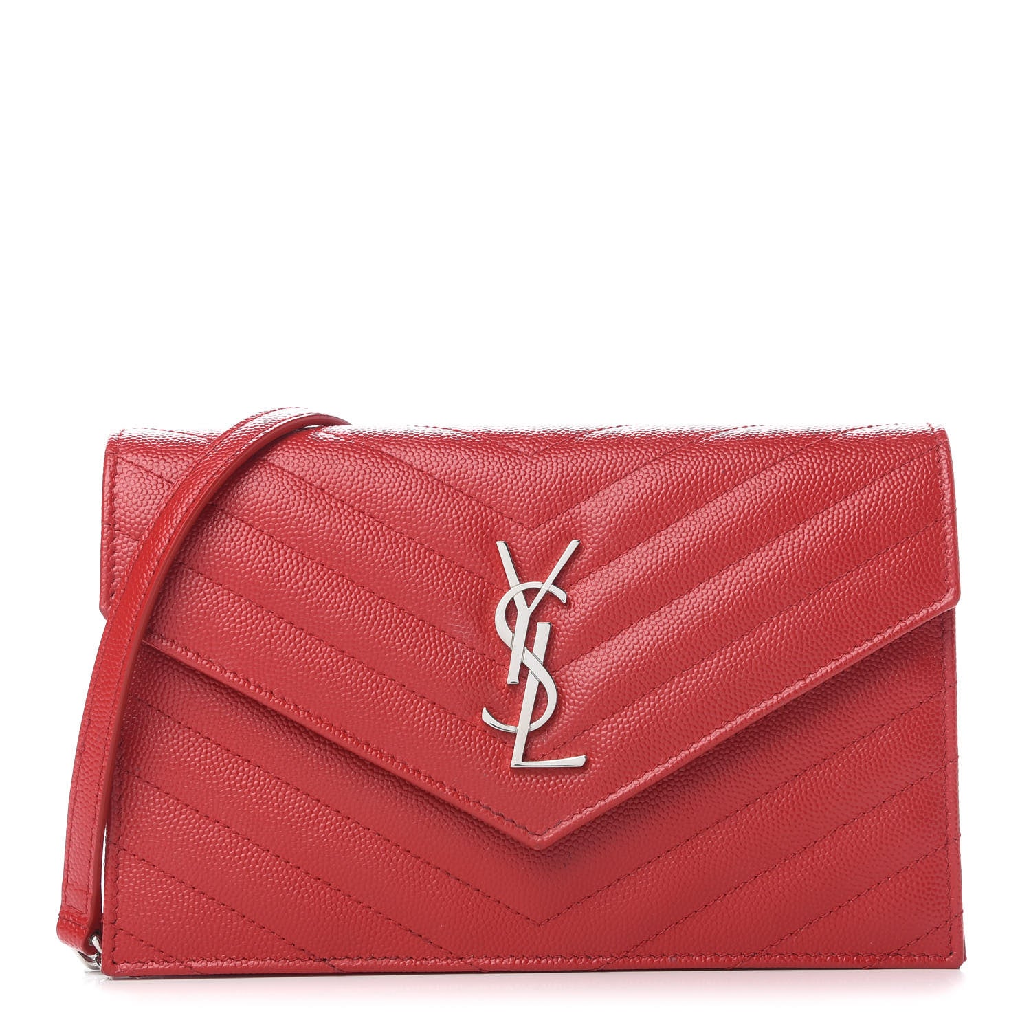 Saint Laurent Grain De Poudre Matelasse Chevron Monogram Envelope Chain Wallet Eros Rouge 1 of 9