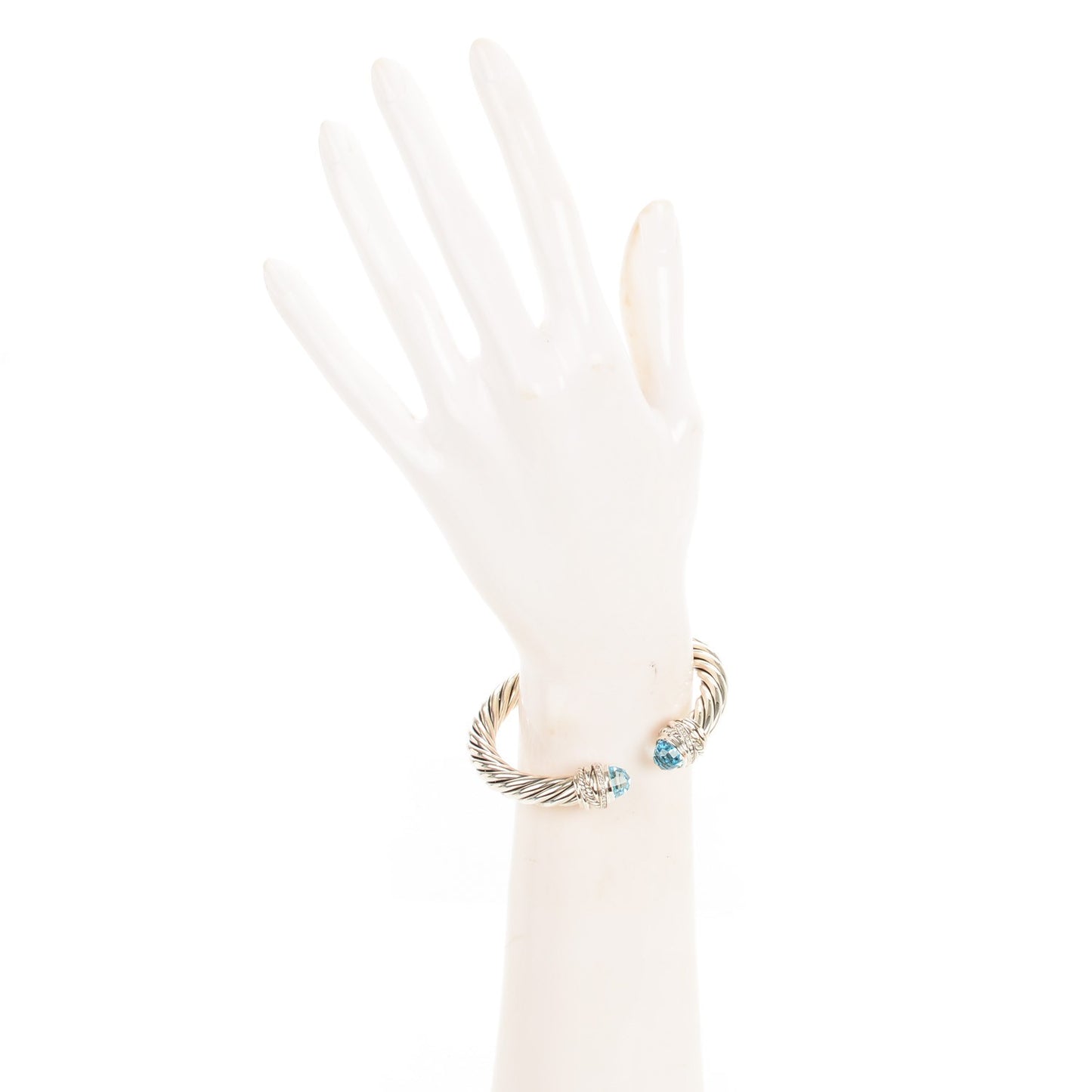 Sterling Silver Diamond Blue Topaz 8.5mm Crossover Hinge Bracelet