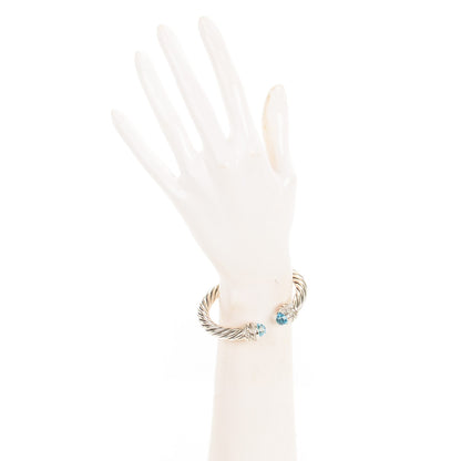 David Yurman Sterling Silver Diamond Blue Topaz 8.5mm Crossover Hinge Bracelet 2 of 6