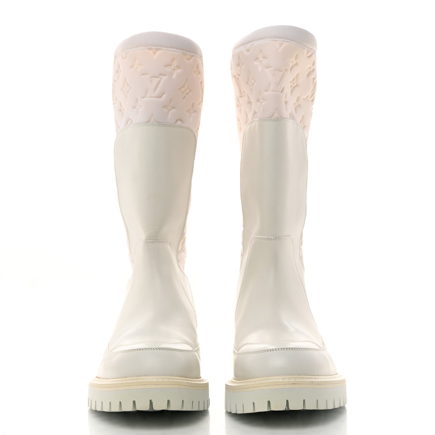 Calfskin Monogram Embossed Neoprene Mens Landscape Ankle Boot 8 White