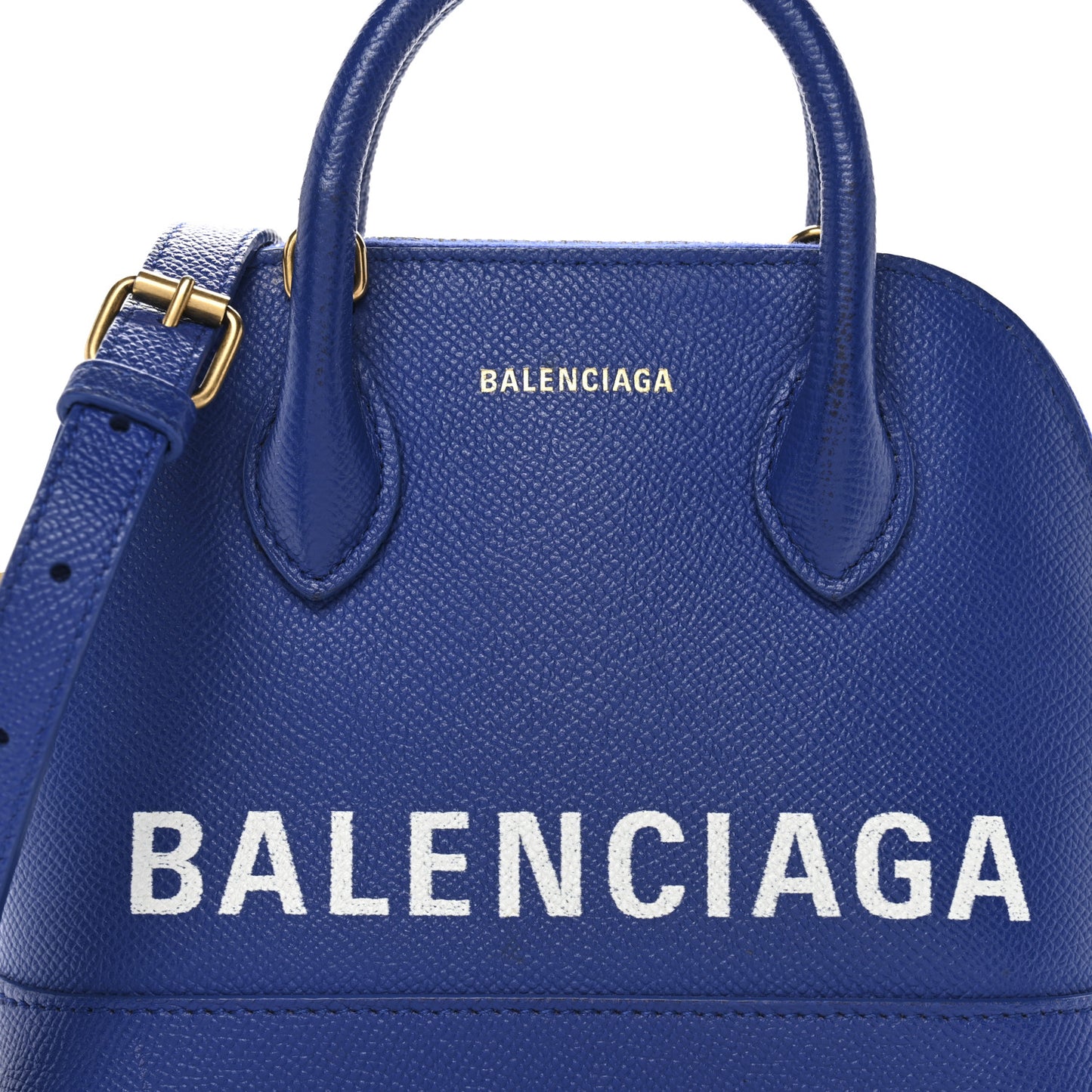Signature Grained Calfskin Logo XXS Ville Top Handle Bag Bleu Roi White