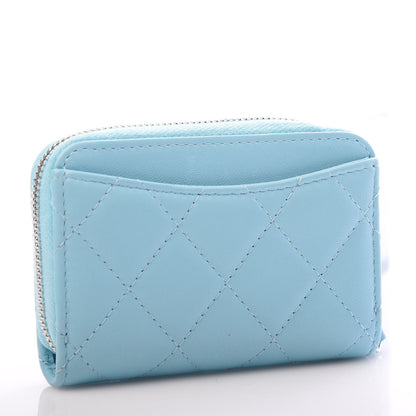Chanel Lambskin Quilted Zip Around Coin Purse Wallet Neon Blue 3 of 8