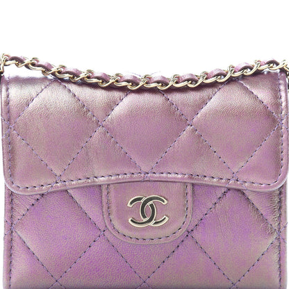 Chanel Iridescent Lambskin Quilted Flap Card Holder On Chain Purple 11 of 12