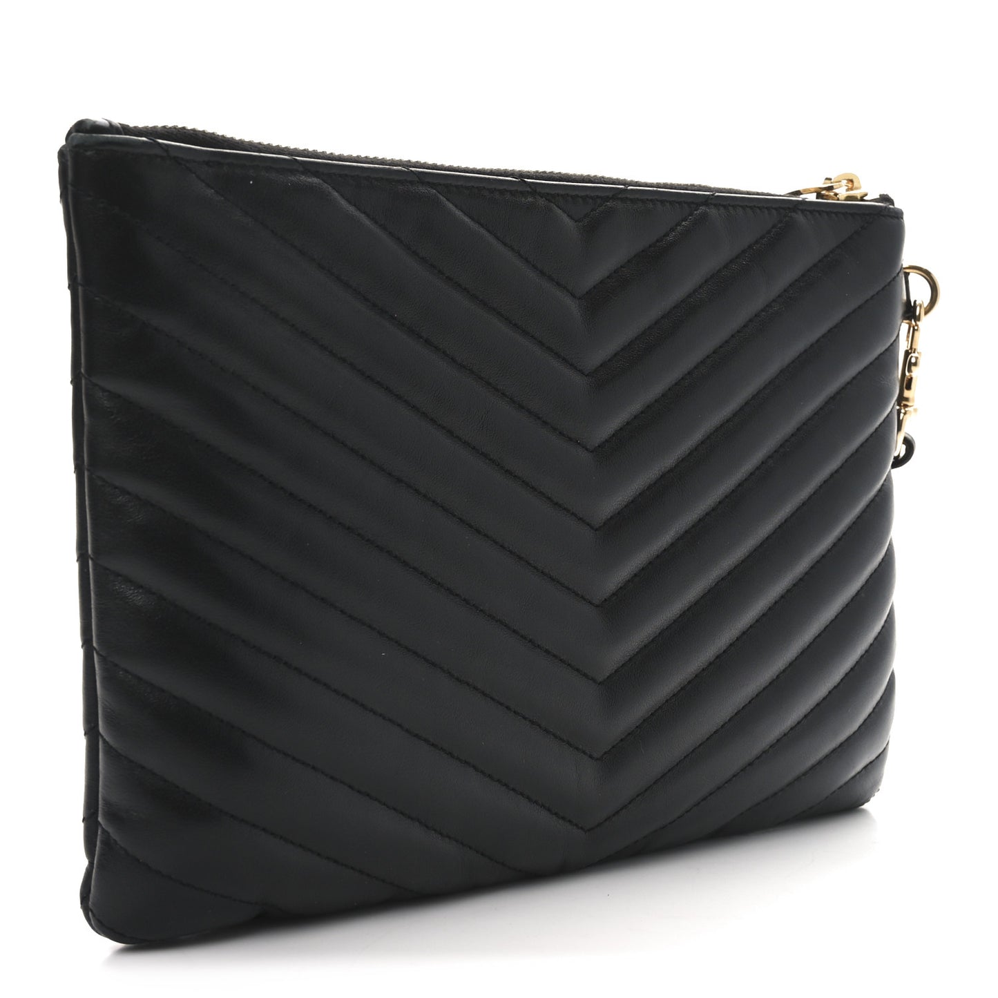 Calfskin Matelasse Chevron Monogram A5 Wristlet Black
