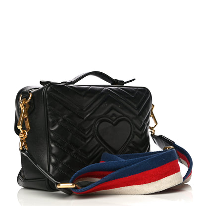 Gucci Calfskin Matelasse Sylvie Web Small GG Marmont Top Handle Shoulder Bag Black 3 of 31