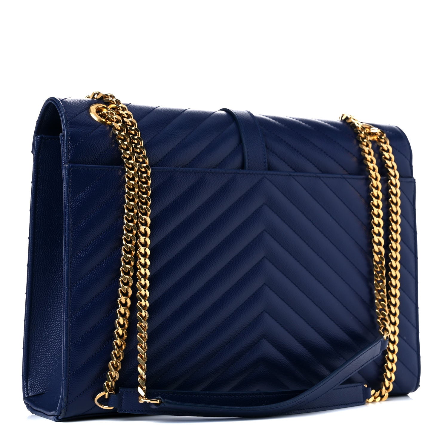 Saint Laurent Grain De Poudre Matelasse Chevron Large Monogram Satchel Blue 2 of 18
