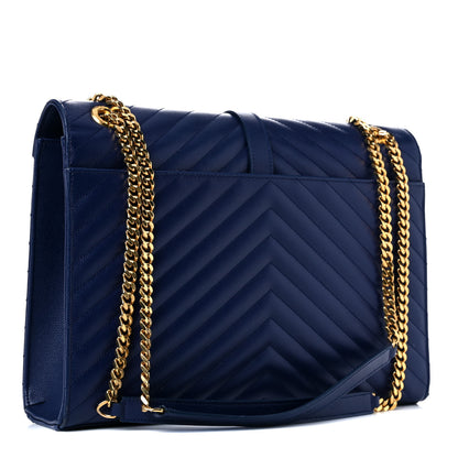Saint Laurent Grain De Poudre Matelasse Chevron Large Monogram Satchel Blue 2 of 18