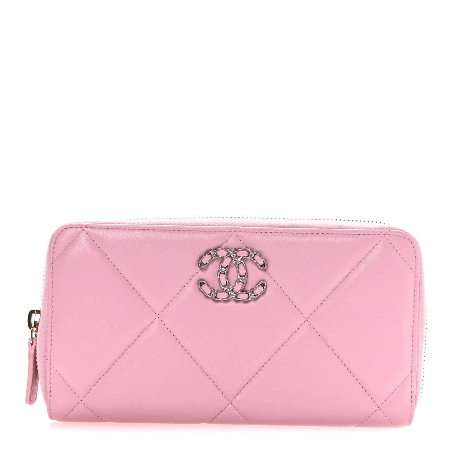 Lambskin Quilted 19 Long Zipped Around Wallet Pink