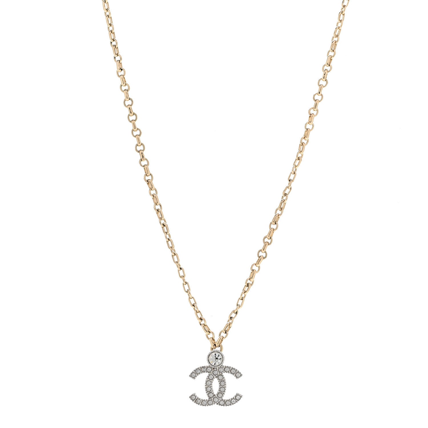 Chanel Crystal CC Necklace Gold Silver 1 of 6