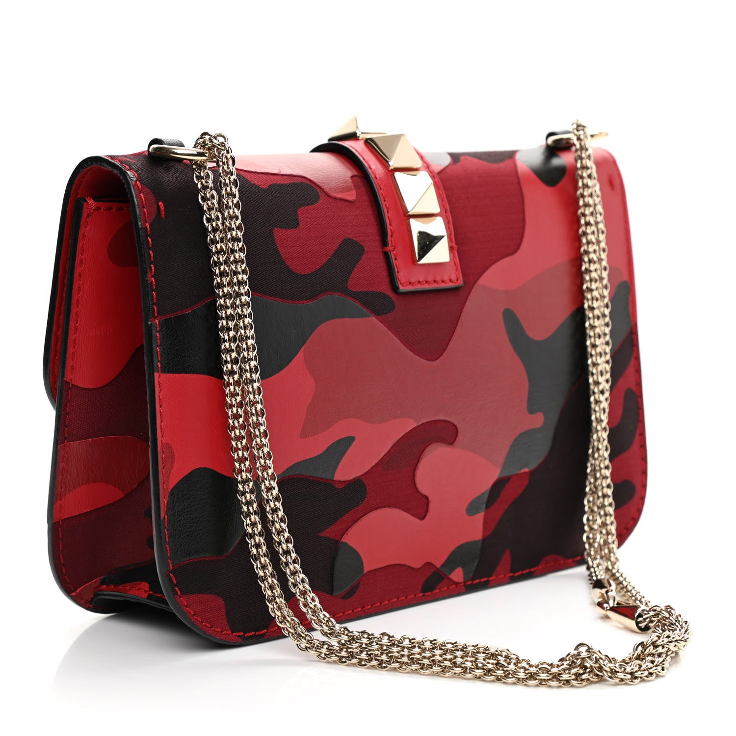 Valentino Garavani Nappa Canvas Camouflage Medium Glam Lock Rockstud Flap Red 2 of 9