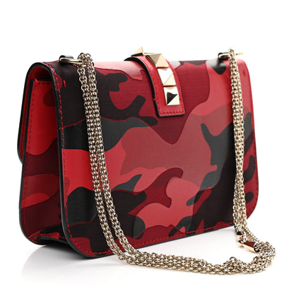 Valentino Garavani Nappa Canvas Camouflage Medium Glam Lock Rockstud Flap Red 2 of 9