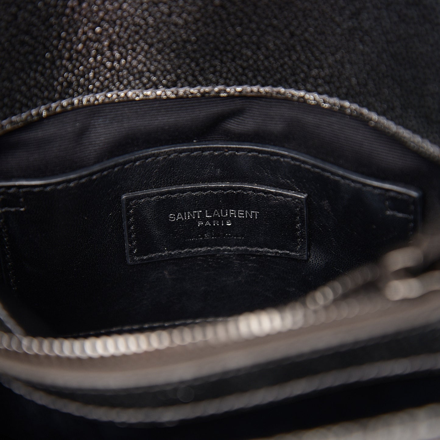 Metallic Grain De Poudre Matelasse Chevron Monogram Medium College Bag Gunmetal