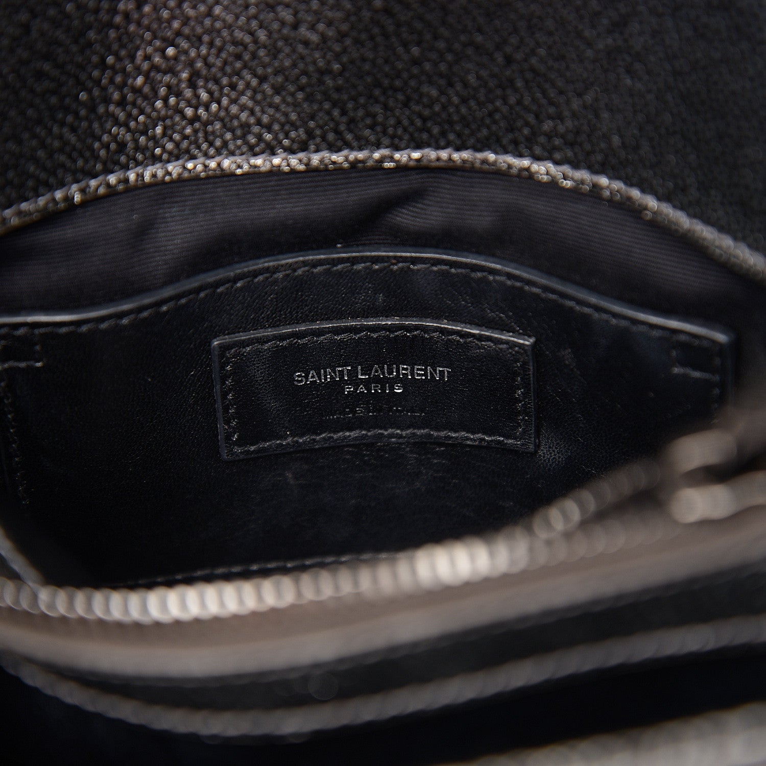 Saint Laurent Metallic Grain De Poudre Matelasse Chevron Monogram Medium College Bag Gunmetal 6 of 9