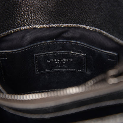 Saint Laurent Metallic Grain De Poudre Matelasse Chevron Monogram Medium College Bag Gunmetal 6 of 9