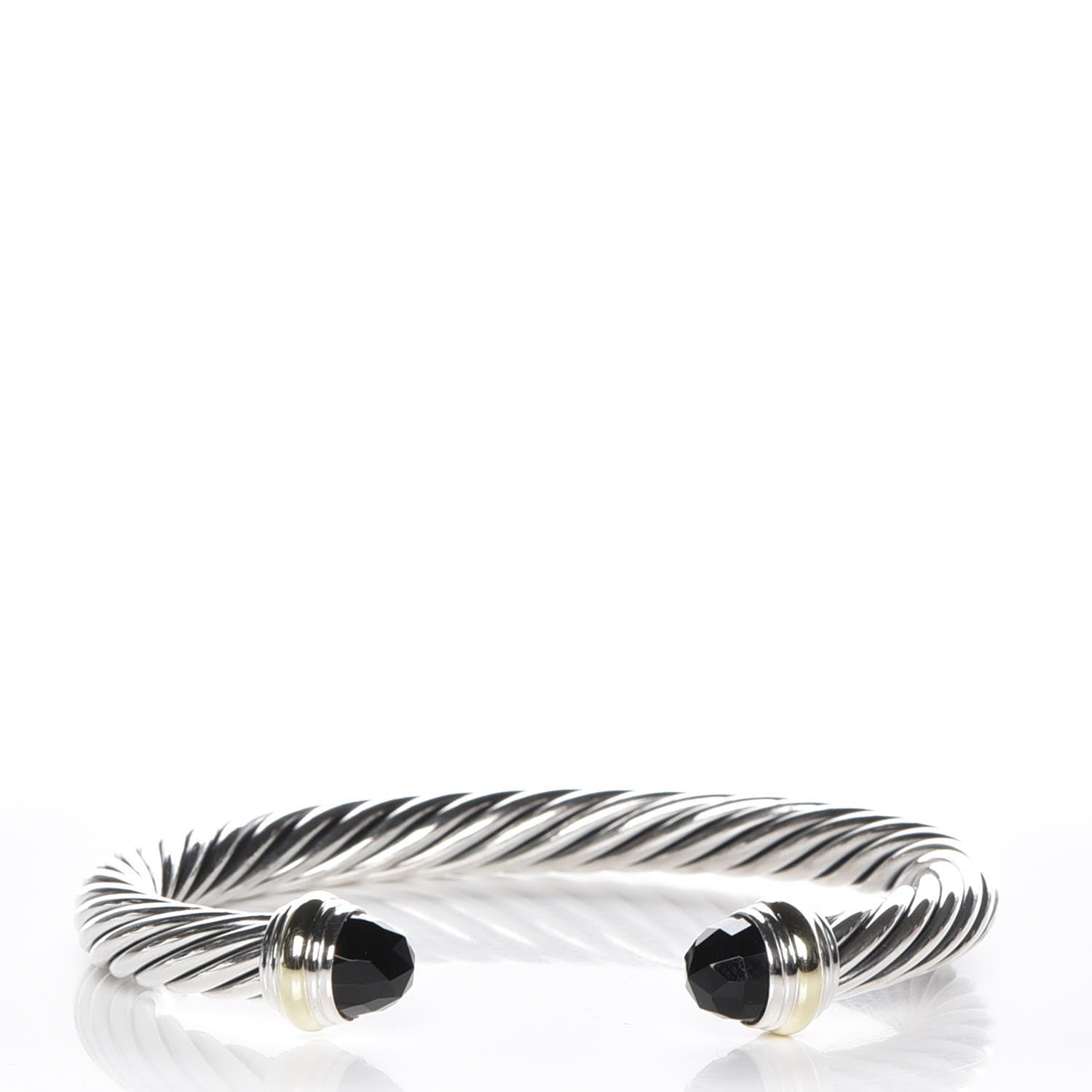 David Yurman Sterling Silver 14K Yellow Gold Black Onyx 7mm Cable Classics Bracelet 1 of 5