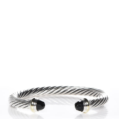 David Yurman Sterling Silver 14K Yellow Gold Black Onyx 7mm Cable Classics Bracelet 1 of 5