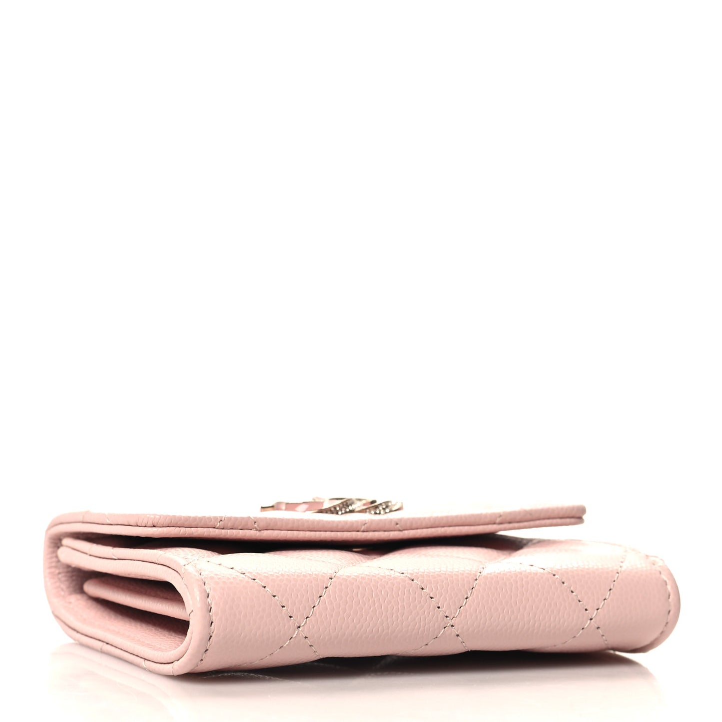 Caviar Quilted Crystal Enamel Flap Card Holder Pink