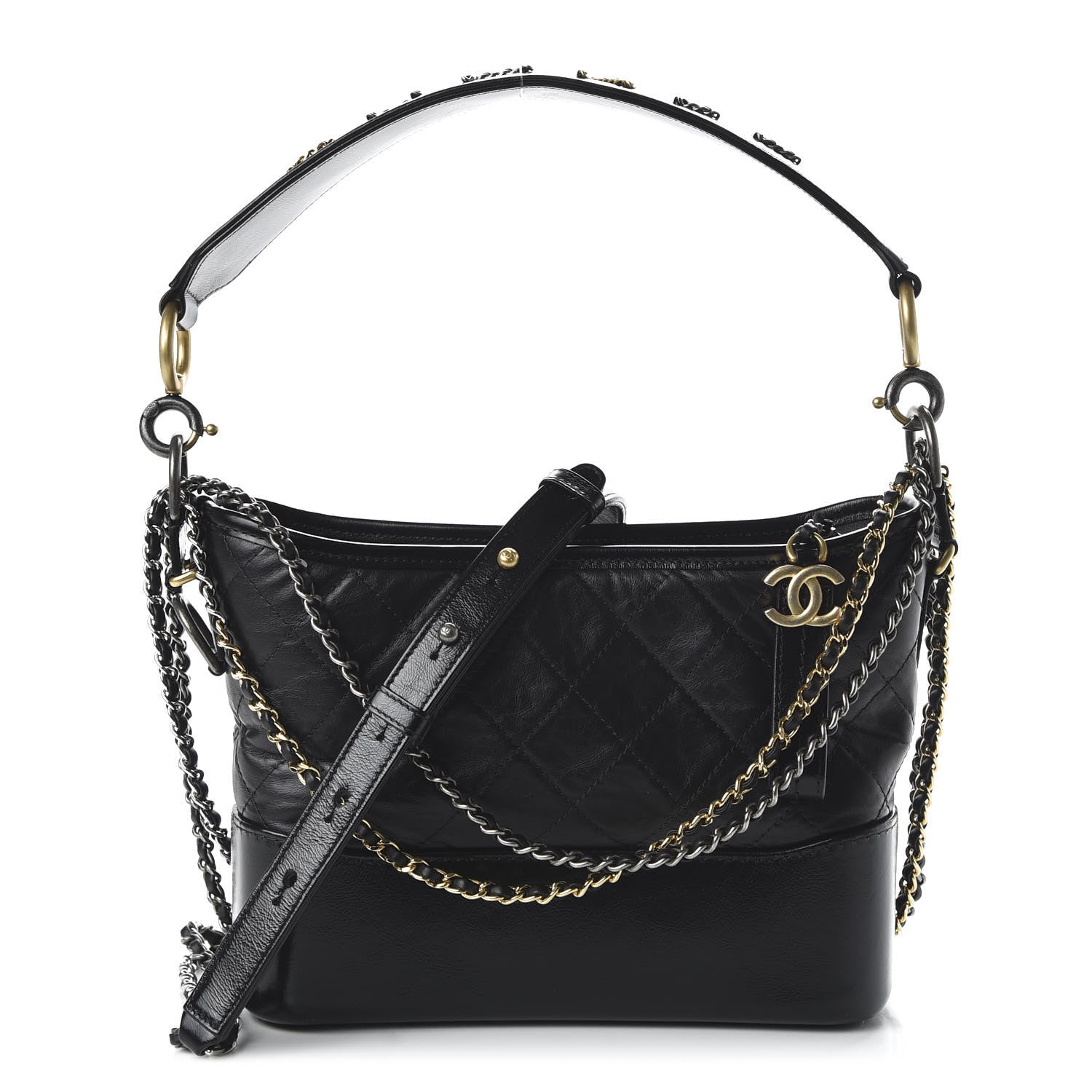 Chanel Aged Calfskin Quilted Small Gabrielle Logo Hobo Black 1 of 10