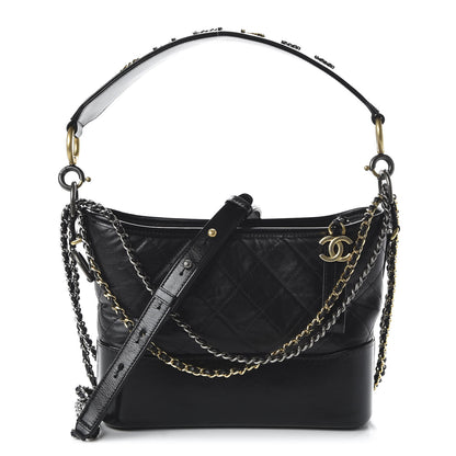Chanel Aged Calfskin Quilted Small Gabrielle Logo Hobo Black 1 of 10