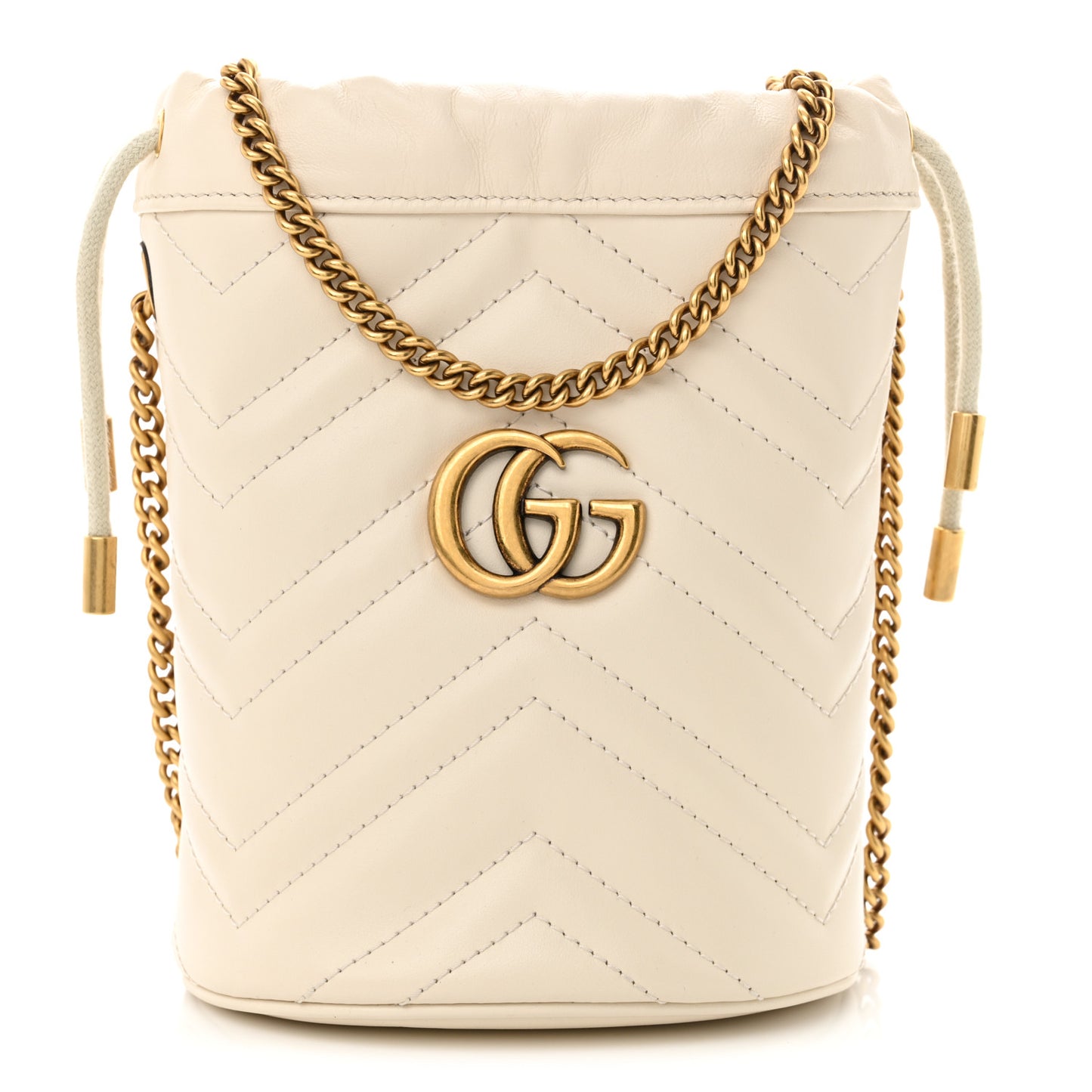 Calfskin Matelasse Mini GG Marmont 2.0 Bucket Bag White