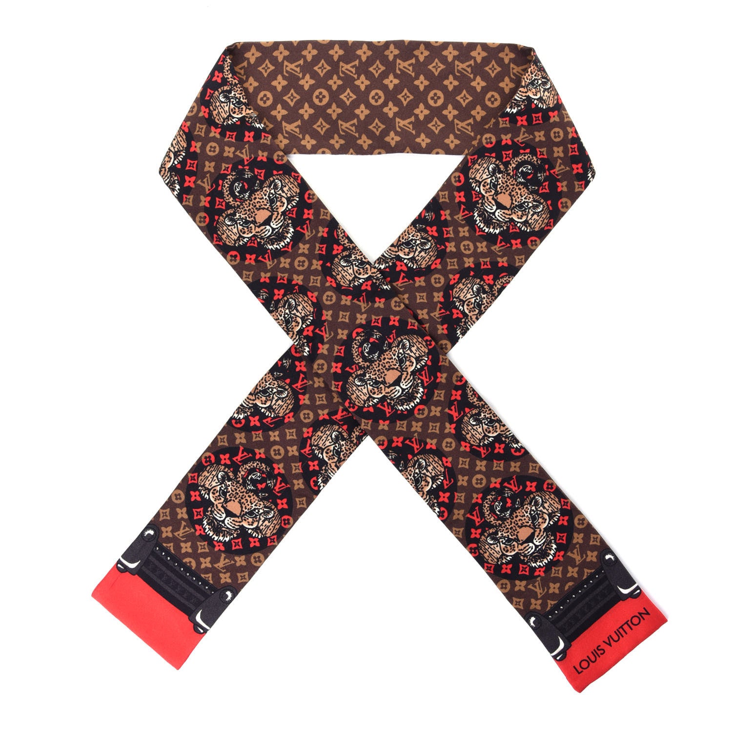 Louis Vuitton Silk Monogram Jaguar Animalle Bandeau Scarf Marron 1 of 3