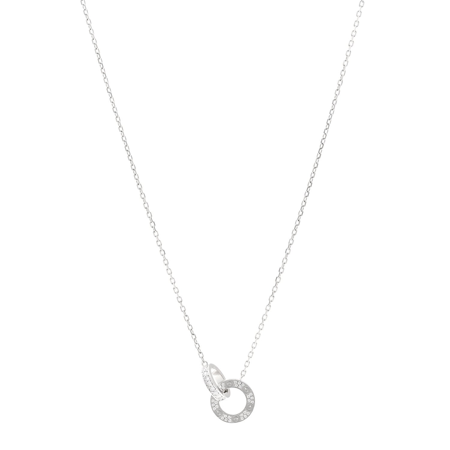 Cartier 18K White Gold Diamond Interlocking LOVE Paved Necklace 1 of 4