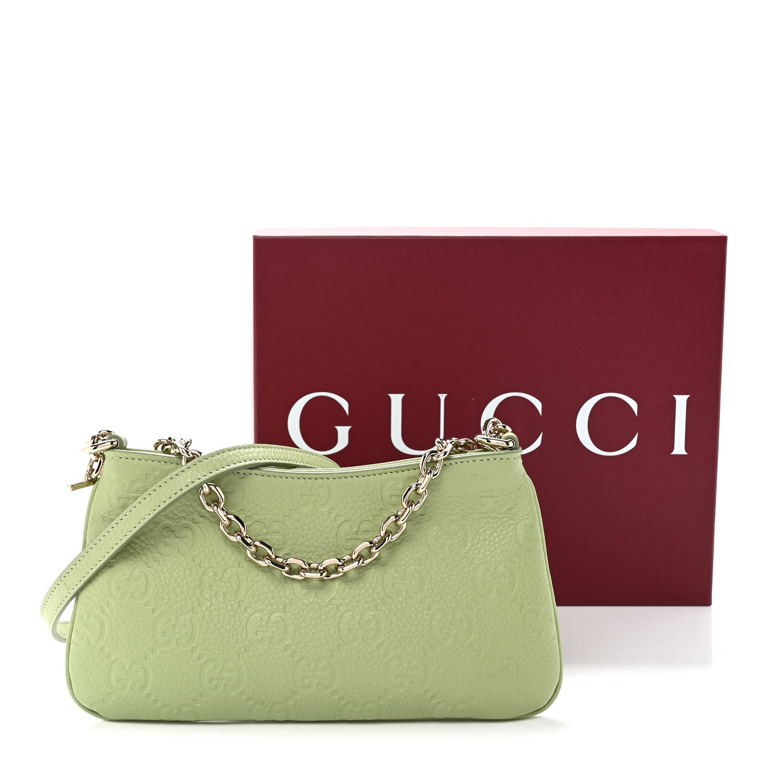 Gucci GG Grainy Calfskin Emblem Super Mini Shoulder Bag Sage Leaf 10 of 10