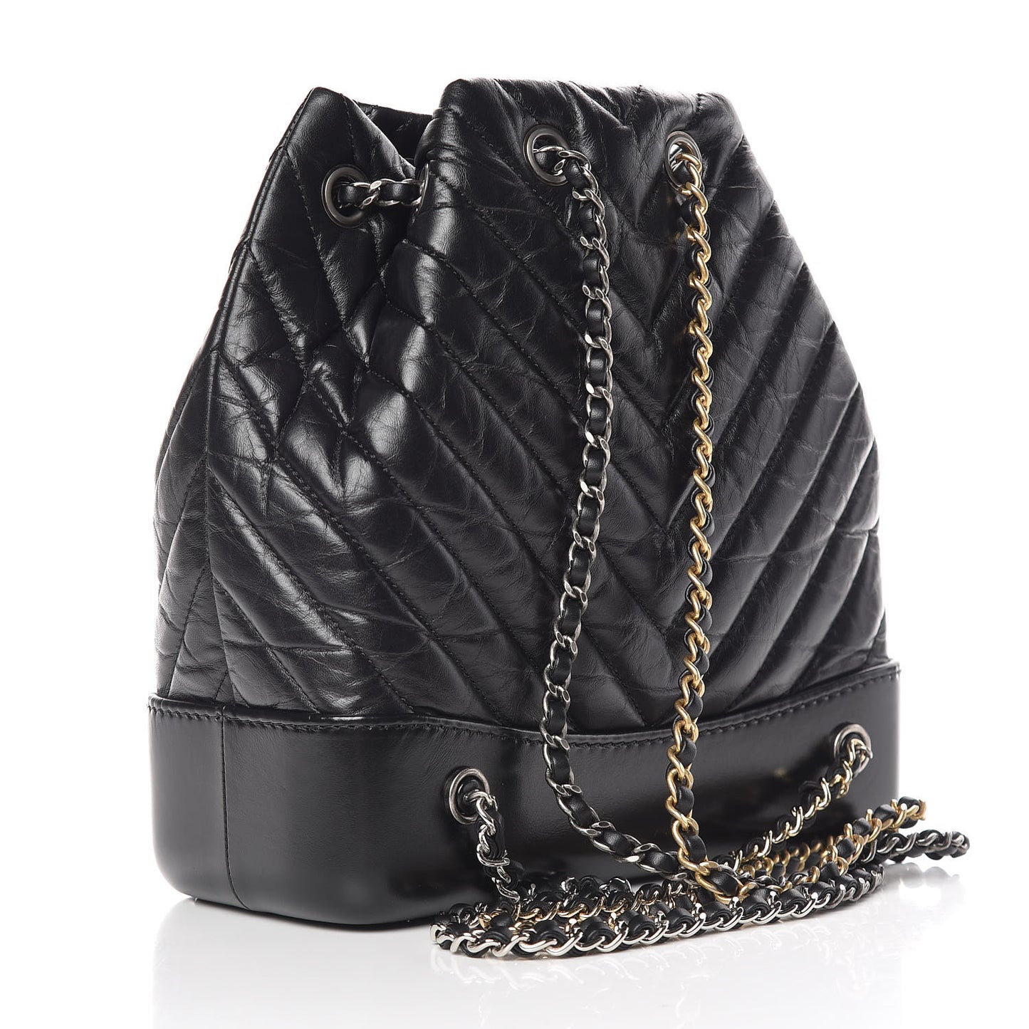 Aged Calfskin Chevron Quilted Small Gabrielle Backpack Black