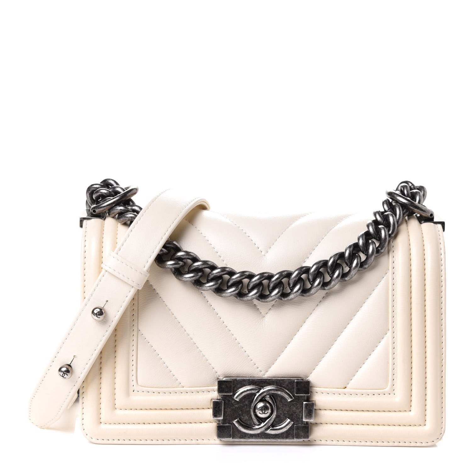 Chanel Chevron Quilted Small Boy Flap White 1 of 6