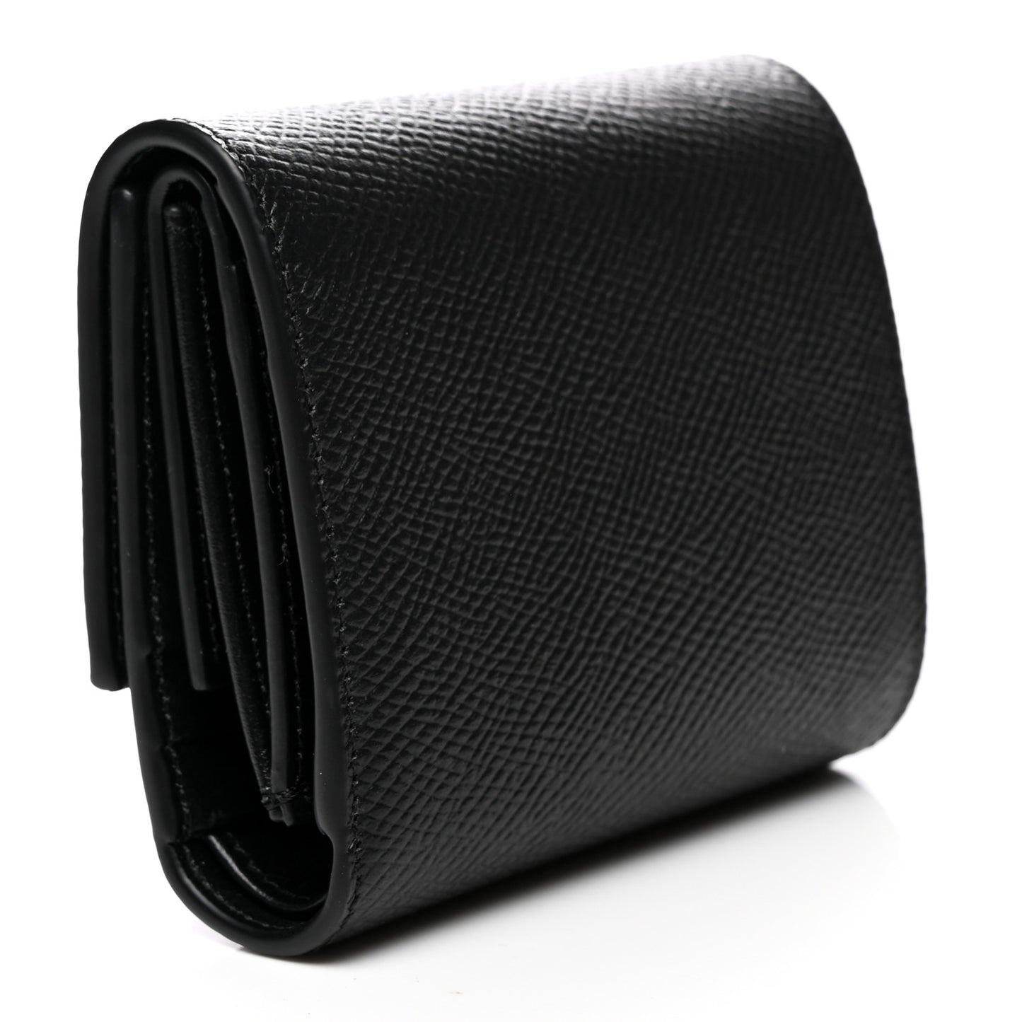 Grained Calfskin Small Multifunction Folded Wallet Black