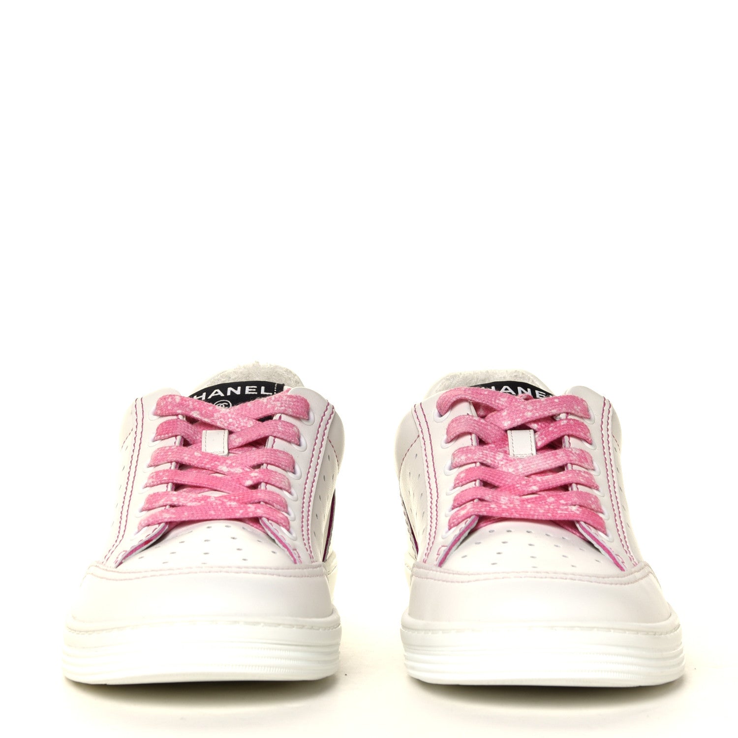 Chanel Calfskin Womens Logo Sneakers 38.5 White Pink 4 of 14
